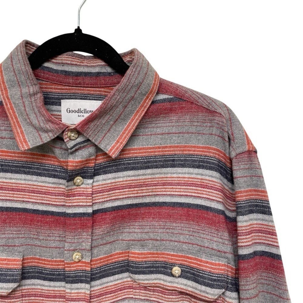 Goodfellow & Co Striped Long Sleeve Flannel Multi-Color Men’s Large Shirt